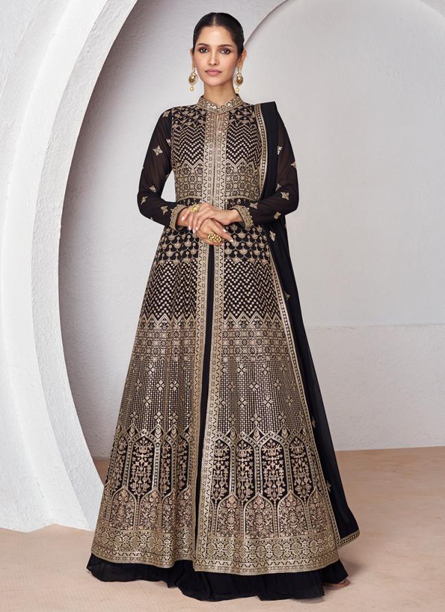 Real Georgette  Black Wedding Wear Embrodery Work Readymade Anarkali Suit 